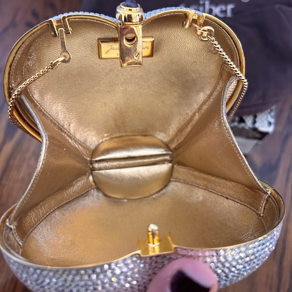 Judith Lieber Swarovski crystal gold heart Minaudiere evening bag - Picture 5 of 10